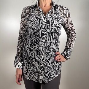 Cache Black and White Abstract Button Down Shirt